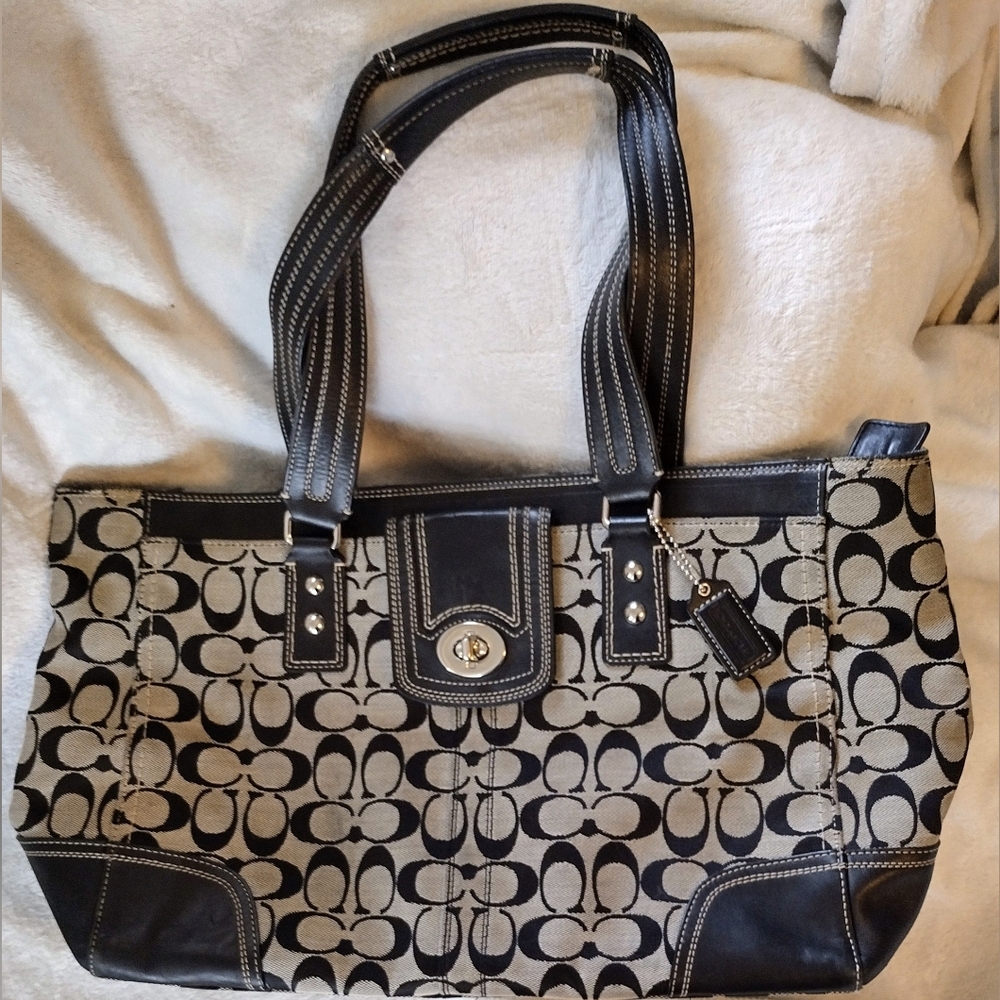 Vintage Black and Grey Coach Tote Bag